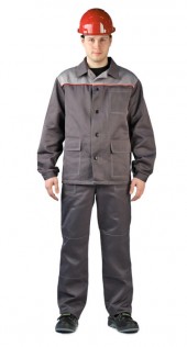 Костюм летний мужской ДАМАСК (кур+брюки, т.серый-св.серый с красным кантом) Костюм летний мужской ДАМАСК (кур+брюки, т.серый-св.серый с красным кантом)