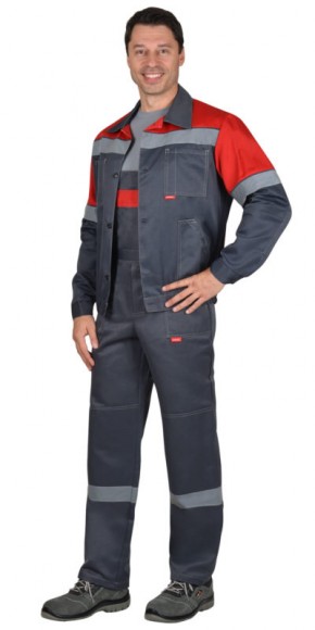 Костюм мужской ЛЕГИОНЕР (куртка+п/к, т.серый с красным СОП 50 мм, 215 г/кв.м)