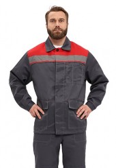 Костюм мужской УДАРНИК летний (куртка+брюки, темно-серый с красным с СОП) Костюм мужской УДАРНИК летний (куртка+брюки, темно-серый с красным с СОП)
