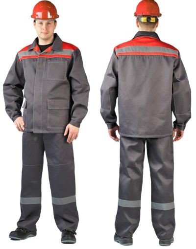 Костюм мужской УДАРНИК летний (куртка+брюки, темно-серый с красным с СОП) Костюм мужской УДАРНИК летний (куртка+брюки, темно-серый с красным с СОП)