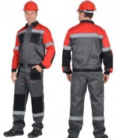 Костюм летний ЛИГОР (куртка+брюки, т.серый с красной кокеткой и черным, СОП) Костюм летний ЛИГОР (куртка+брюки, т.серый с красной кокеткой и черным, СОП)