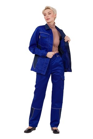 Костюм жен. СТРАЙК летний (куртка+брюки, васильковый с т.синими вставками)